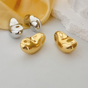 Orecchini In Rame A Forma Di Fagiolo Irregolare Geometrici Cavi In Metallo Minimalisti Per Donna Moda Lucidati A Specchio