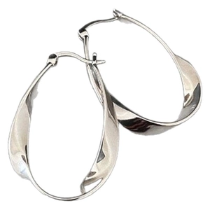 Minimalist silver Mobius loop hoop earrings with a unique twisted metal design for women