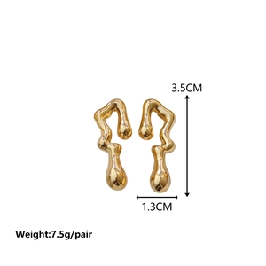 Golden irregular lava drip hollow earrings in polished metal finish for women