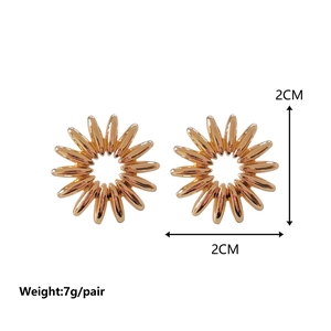 Golden sunflower earrings with 2cm diameter and minimalist hollow center on white background