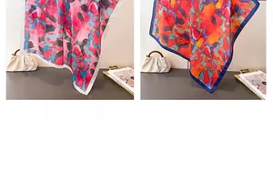 Comparaison détaillée de foulards en soie imprimé léopard rose et bleu marine satiné