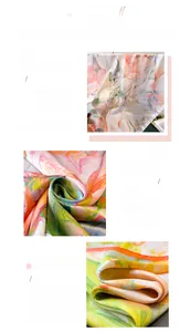 Detail of premium faux silk scarf featuring vibrant floral prints and refined edges