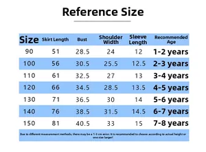 Detailed size chart for girls cotton mesh dress with height and age recommendations