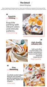 Detail of floral silk-feel scarf showing retro prints and exquisite edge stitching