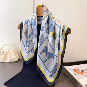 Foulard Quadrato Stampa Equestre Raso Poliestere Stile Retrò Francese Elegante Lusso Per Donne