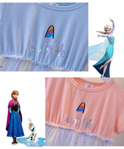 Detail of girls princess dress with twinkle laser print and colorful gradient mesh skirt