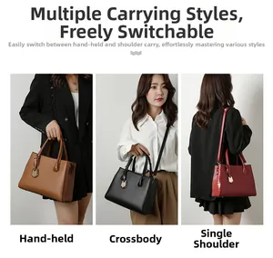 Three-way carry demonstration of large capacity croc texture tote bag in multiple colors
