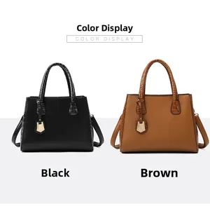 Litchi and crocodile texture multi-piece handbag set shown in black and brown colors