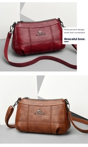 Détail de sacs bandoulière bordeaux et marron avec surpiqûres et logo de kangourou
