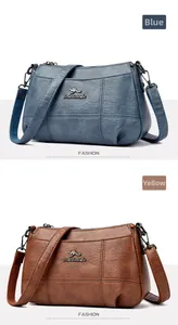 Détails des sacs à bandoulière en similicuir bleu et marron avec texture litchi et fermetures