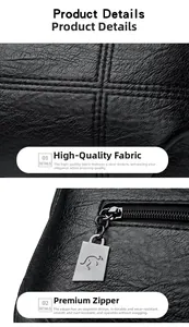 Détail du sac en cuir noir à texture litchi et fermeture éclair avec logo de kangourou