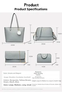 Maattabel voor de 4-delige set met draagtas, crossbodytas, clutch en portemonnee in grijs
