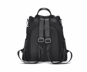 Vue arrière du sac à dos oxford noir avec zip antivol et bretelles réglables