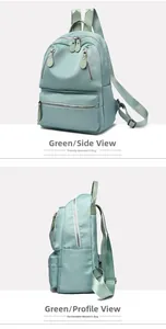 Détail du sac à dos en tissu Oxford vert menthe à grande capacité et plusieurs zips