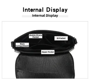 Internal layout showing main compartment and zippered pockets of the black square bag