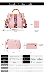 Detailed size chart for the crocodile embossed pink faux leather bag set with dimensions
