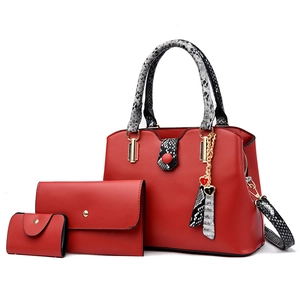Women Handbags PU Leather Snake Print Handle Heart Pendant Large Capacity Shoulder Crossbody Tote Clutch And Card Holder