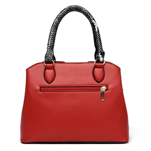 Large capacity red leather handbag with snakeskin pattern handles and gold hardware