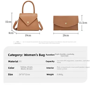 Detailed size chart for stone texture PU leather tote and envelope bag set