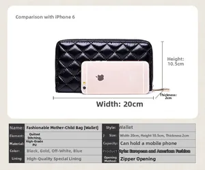 Detaillierter Größenvergleich einer schwarzen Stepp-Geldbörse mit einem iPhone 6