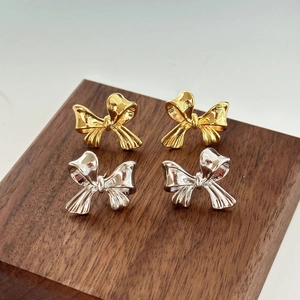 Bowknot Stud Earrings Polished Copper Gold Silver Plated Minimalist Elegant Fashion Jewelry For Women