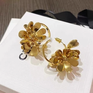 Flower Stud Earrings With 925 Sterling Silver Earring Post Copper Gold Plated French Vintage Elegant Jewelry For Women