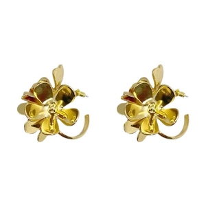 French vintage luxury gold flower earrings with elegant layered petal design and golden finish
