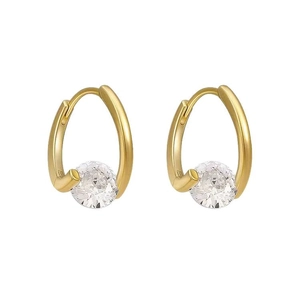 Elegant gold hoop earrings with irregular design and large sparkling solitaire zircon stones