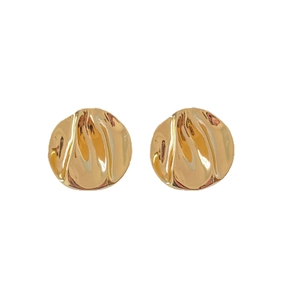 Chic 3D hammered gold stud earrings with irregular wave texture for elegant women