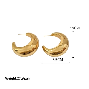 Detail showing dimensions of gold hollow crescent hoop earrings with high polish finish