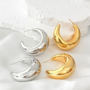 Chunky Hoop Earrings Copper Mirror Polished C Shaped Crescent Moon Fashion Minimalist For Women Lightweight Daily Wear
