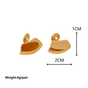 Golden fan-shaped clip-on earrings for women with smooth metallic finish and text engraving