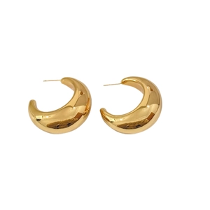 Minimalist thick hollow teardrop earrings in polished gold finish with high-gloss surface
