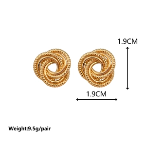 Irregular textured gold twist knot earrings for women, diameter 1.9cm and weight 9.5g