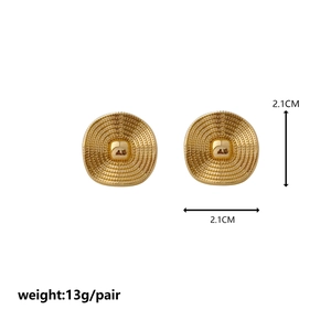 Textured gold-tone oval metal stud earrings with spiral pattern measuring 2.1cm