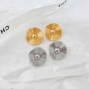 Textured Irregular Oval Copper Stud Earrings Vintage Concentric Circle Pattern Elegant Geometric Jewelry For Women