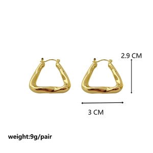Exaggerated irregular hollow triangle hoop earrings in gold metal finish for women