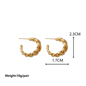 Gold French twist hoop earrings measuring 2.3cm by 1.7cm with a polished metal finish