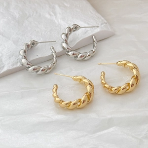 French minimalist vintage twisted rope stud earrings in gold and silver metal finishes