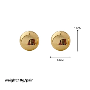 Minimalist golden spherical stud earrings with polished metallic finish and 1.8cm diameter