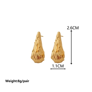 Chic 18K gold waterdrop earrings with irregular lava texture and 2.6cm dimensions