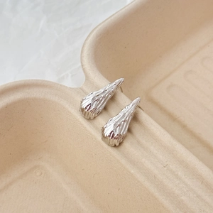 Minimalist silver lava texture teardrop stud earrings in 18K finish for women
