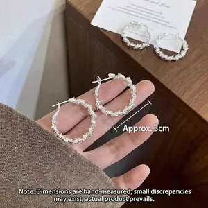 Elegant 3cm silver textured hoop earrings with sparkling crushed silver finish for women
