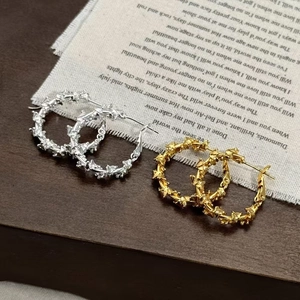 Copper Hoop Earrings For Women Vintage Retro Irregular Texture Twisted Spiral Design Jewelry
