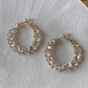 Boucles D Oreilles Créoles Brillantes En Zircone Cuivre Strass Rond Cercle Mode Chic Bijoux Pour Femmes Élégant Brillant