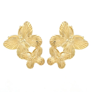 Vintage Gold Zinc Alloy Butterfly Stud Earrings Retro Exaggerated Double Insect Jewelry For Women Fashion Gift