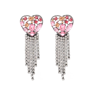 Boucles D'oreilles Gland Coeur Alliage Strass Rose Pendants Longue Déclaration Bijoux Mode Pour Femmes Design Creux