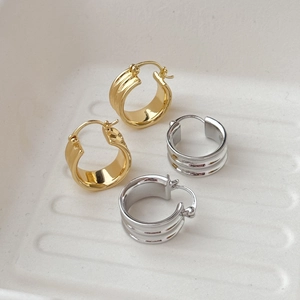 Boucles D'oreilles Créoles Épaisses Texturées Pour Femmes Concaves Irrégulières En Cuivre Plaqué Or 18K Bijoux Rétro Français Minimalistes