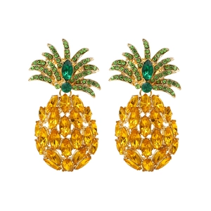 Pineapple Dangle Earrings Alloy Sparkling Rhinestone Colorful Tropical Fruit Style For Women Summer Party Jewelry