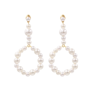 Elegant Alloy Imitation Artificial Pearl Hoop Drop Earrings Women Retro Geometric Large Round Circle Dangle Jewelry